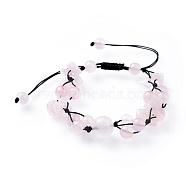 Adjustable Nylon Cord Braided Bead Bracelets, with Natural Rose Quartz Beads, 1-3/8 inch(37mm)(BJEW-JB04602-04)