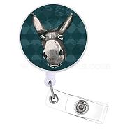 Flat Round ABS Plastic Badge Reel, Retractable Badge Holder, with Alligator Clip, Donkey Pattern, 82x33mm(JEWB-WH0036-010)
