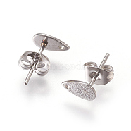 Non-Tarnish Ion Plating(IP) 304 Stainless Steel Stud Earring Findings for Dangle Charms, Textured Teardrop, Stainless Steel Color, 10x6x0.7mm, Hole: 1.2mm, Pin: 0.7mm(STAS-L216-05B-P)