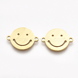 201 Stainless Steel Links connectors, Laser Cut Links, Flat Round with Smiling Face, Golden, 12.5x16.5x1mm, Hole: 1.5mm(X-STAS-S106-50G)