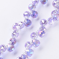 Transparent Glass Beads Strands, Top Drilled Beads, AB Color Plated, Faceted Teardrop, Purple, Teardrop: 9.5x8mm, Hole: 0.8mm, Beads: 3~4x2.5~3.5mm, about 100pcs/strand, 23.62 inch(60cm)(GLAA-T006-14H)