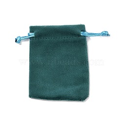 Velvet Jewelry Drawstring Storage Pouches, Rectangle, Teal, 9.5x7x0.5cm(ABAG-P013-02A-08)