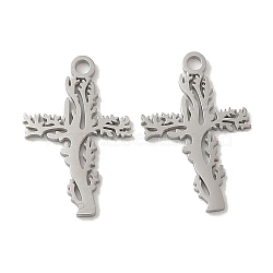 Non-Tarnish 304 Stainless Steel Pendants, Laser Cut, Cross Charm, Stainless Steel Color, 18.5x12x1mm, Hole: 1.6mm(STAS-J042-23P)