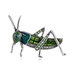 Grasshopper Alloy Rhinestone Brooches, Peridot, 34x46mm(PW-WG09710-01)