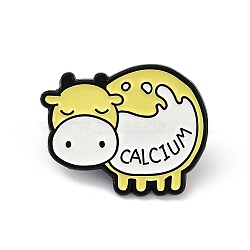 Cute Cow Theme CALCIUM Enamel Pins, Alloy Brooch for Backpack Clothes, Yellow, Cow, 24x31mm(JEWB-R001-07EB-04)