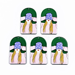 Transparent Acrylic Pendants, 3D Printed, Half Oval with Woman Pattern, Green, 43x24x3.5mm, Hole: 1.8mm(KY-T022-02)