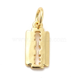 Rack Plating Brass Charms, Long-Lasting Plated, with Jump Rings, Cadmium Free & Lead Free, Blade Charm, Real 18K Gold Plated, 12x6x1mm, Hole: 3mm, ring: 5x0.9mm(KK-K270-26G)