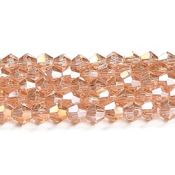 Transparent Electroplate Glass Beads Strands, AB Color Plated, Faceted, Bicone, Sandy Brown, 2.9~3.3x2.5mm, Hole: 0.7mm, about 145~150pcs/strand, 16.34~16.54 inch(41.5~42cm)(EGLA-A039-T2mm-B15)