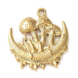 Ion Plating(IP) 304 Stainless Steel Pendants, Moon with Mushroom Charm, Real 18K Gold Plated, 28x24.5x3mm, Hole: 2mm(STAS-M323-42G)