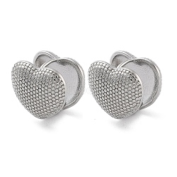 304 Stainless Steel Hoop Earrings, Heart, Stainless Steel Color, 15x16.5mm(EJEW-P258-35P)