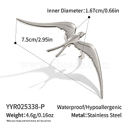 Adjustable 304 Stainless Steel Bird Open Cuff Rings for Women, Stainless Steel Color, 75mm, US Size 6 1/4(16.7mm)(FZ9141-2)