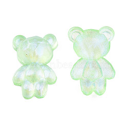 Transparent Acrylic Cabochons, Half Hole, Glitter Beads, Bear, Light Green, 25x16.5x7mm, Half Hole: 1.2mm(MACR-N015-05D)