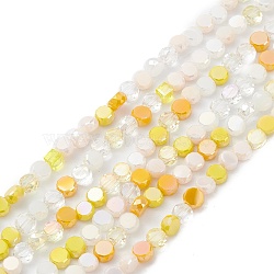 Gradient Color Electroplate Glass Bead Strands, AB Color Plated, Faceted, Flat Round, Yellow, 5.3~6x3mm, Hole: 1.2mm, about 98~99pcs/strand, 20.83~20.98 inch(52.9~53.3cm)(GLAA-E042-03B)