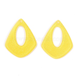 Acrylic Pendants, for DIY Earring Accessories, with Glitter Powder, Teardrop, Yellow, 38x31x2mm, Hole: 1.6mm(KY-I008-11E)