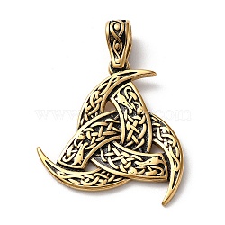 Ion Plating(IP) 304 Stainless Steel Pendants, Triple Horn Charm, Antique Golden, 47x34x2.2mm, Hole: 4.5x8mm(STAS-D067-14AG)