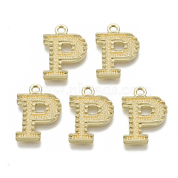Alloy Pendants, Cadmium Free & Nickel Free & Lead Free, Initial Letter, Real 18K Gold Plated, Initial Letter.P, 20.5x15x2mm, Hole: 2mm(PALLOY-N157-002P-NR)