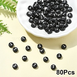 Opaque Acrylic Horizontal Hole Beads, with Enamel, Flat Round, Letter T, 7x4mm, Hole: 1.5mm(SACR-YW0001-70T)