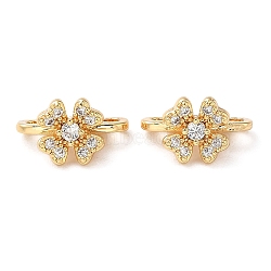 Brass Micro Pave Clear Cubic Zirconia Slide Charms, Clover, Real 18K Gold Plated, 8x12x6mm, Hole: 1.5mm(KK-P239-19G)