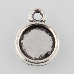 Tibetan Style Antique Silver Alloy Flat Round Pendant Cabochon Settings, Cadmium Free & Lead Free, Tray: 10mm, 16x13x2mm, Hole: 1.5mm(X-TIBEP-M022-27AS)