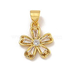 Rack Plating Brass Micro Pave Cubic Zirconia Charms, Long-Lasting Plated, Cadmium Free & Lead Free, Flower, Real 18K Gold Plated, 15x13x3.5mm, Hole: 4x3.5mm(KK-C074-64G-02)