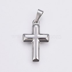 304 Stainless Steel Pendants, Cross, Stainless Steel Color, 21.5x13.5x2.5mm, Hole: 6x3mm(STAS-L206-05P)