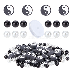 Handmade Polymer Clay Beads, ABS Plastic Imitation Pearl Round Beads, Mixed Color, 9.5x9.5x4mm, Hole: 2mm, 120pcs & 200pcs/set(DIY-GA0002-30)