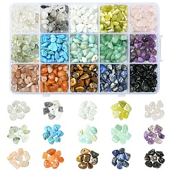 210g 14 Styles Natural Mixed Gemstone Chip Beads and 15g Opaque Glass Chip Beads Kits, 5~8x5~8mm, Hole: 0.3~1mm, 15g/style(G-YW0002-37)