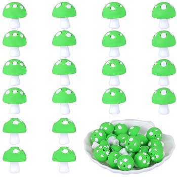 20Pcs Mushroom Silicone Focal Beads, Chewing Toy Accessoies for Teethers, DIY Nursing Necklaces Making, Lawn Green, 18mm, Hole: 2mm