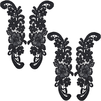 Sew on Flower Appliques, Polyester Embroidery Appliques, Sewing Craft Decoration, Black, 250x73x1.3mm