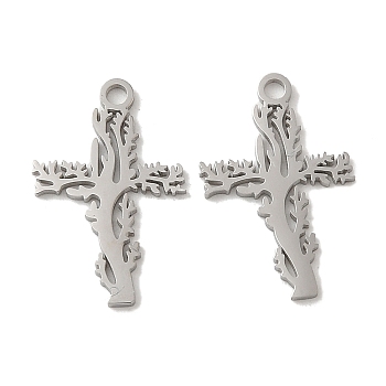 304 Stainless Steel Pendants, Laser Cut, Cross Charm, Stainless Steel Color, 18.5x12x1mm, Hole: 1.6mm
