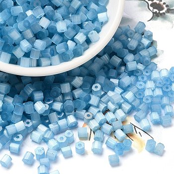 Glass Seed Beads, Imitation Cat Eye, Round Hole, Hexagon, Sky Blue, 3.5x3.8x3.5mm, Hole: 1mm, 409pcs/pound