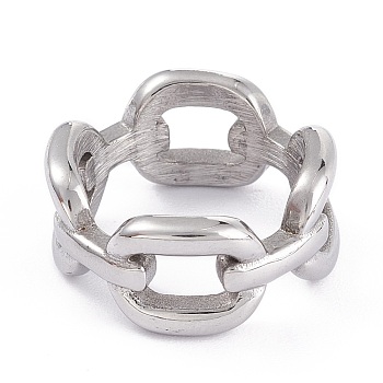 Unisex 304 Stainless Steel Finger Rings, Wide Band Rings, Curb Chain Shape, Stainless Steel Color, Size 6~9, 9.7mm, Inner Diameter: 17~18.9mm