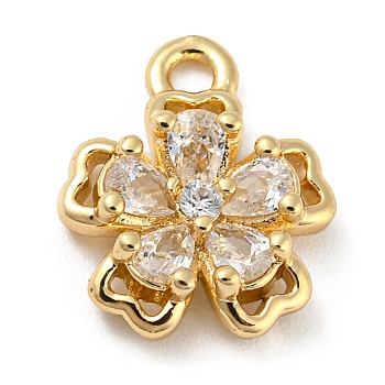 Brass with Clear Cubic Zirconia Charms, Light Gold, Flower, 12x10x3mm, Hole: 1.4mm