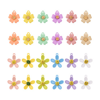 Cheriswelry 48Pcs 12 Colors Zinc Alloy Pendants, Spray Painted, Flower, Mixed Color, 21.5~25x19~22x4.5~5mm, Hole: 2mm, 4pcs/color