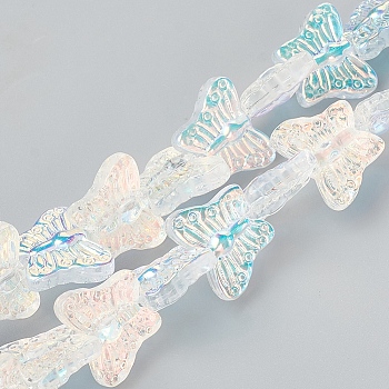 Handmade Baking Paint Lampwork Beads Strands, with Gold Powder, Butterfly, Clear AB, 12.5x14.8x5mm, Hole: 0.5mm, about 25pcs/strand, 10.43 inch(26.5cm)
