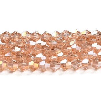 Transparent Electroplate Glass Beads Strands, AB Color Plated, Faceted, Bicone, Sandy Brown, 2.9~3.3x2.5mm, Hole: 0.7mm, about 145~150pcs/strand, 16.34~16.54 inch(41.5~42cm)