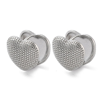 304 Stainless Steel Hoop Earrings, Heart, Stainless Steel Color, 15x16.5mm