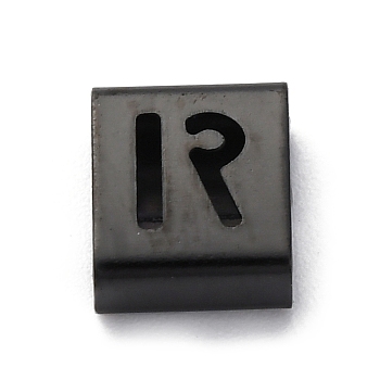 Ion Plating(IP) 304 Stainless Steel Square Slide Charms, Black, Letter R, 9x8x4mm, Hole: 3.5x8.5mm