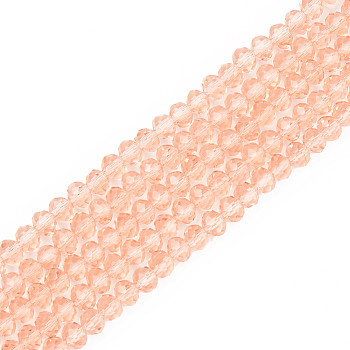 Glass Beads Strands, Faceted, Rondelle, Salmon, 4x3mm, Hole: 0.4mm, about 123~127pcs/strand, 16.5~16.9 inch(42~43cm).