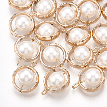 ABS Plastic Imitation Pearl Pendants, with UV Plating Acrylic Findings, Ring, Light Gold, Creamy White, 20x16x10mm, Hole: 1.5mm