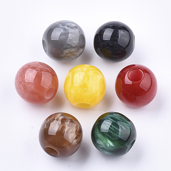 Resin Beads, Imitation Gemstone, Pearlized, Large Hole Beads, Round, Mixed Color, 20x19mm, Hole: 6mm