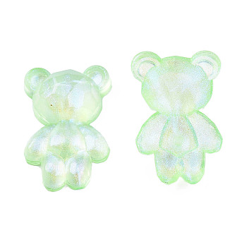 Transparent Acrylic Cabochons, Half Hole, Glitter Beads, Bear, Light Green, 25x16.5x7mm, Half Hole: 1.2mm
