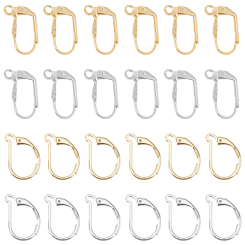 40Pcs 4 Style Brass Leverback Earring Findings, Golden & Silver, 15.5~16.5x10~11x1.5~4mm, Pin: 0.7mm, 10Pcs/style
