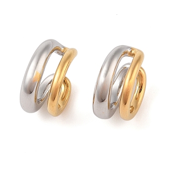 304 Stainless Steel Two Tone Cuff Earrings for Women, Real 18K Gold Plated, 17x8mm