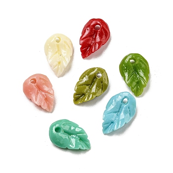 Synthetic Coral Dyed Leaf Charms, Mixed Color, 11x7x2.5mm, Hole: 1.2mm