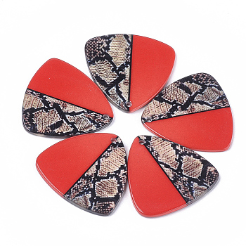 Resin Pendants, Imitation Snake Skin, Triangle, Red, 45~46x46.5x3mm, Hole: 3mm
