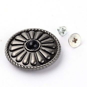 Alloy & Imitation Turquoise Craft Solid Screw Rivet, DIY Leather Craft Nail, Flat Round with Chrysanthemum, Antique Silver, Black, 26x9mm, Hole: 2mm, Screw: 5x3mm and 7x3.5mm