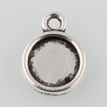 Tibetan Style Antique Silver Alloy Flat Round Pendant Cabochon Settings, Cadmium Free & Lead Free, Tray: 10mm, 16x13x2mm, Hole: 1.5mm