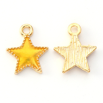 Alloy Enamel Charms, Star, Light Gold, Yellow, 15x13x2mm, Hole: 1.6mm