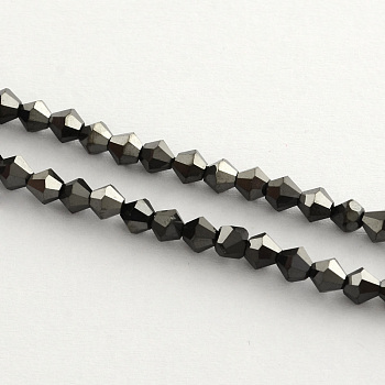 Electroplate Glass Bead Strands, Rainbow Plated, Faceted Bicone, Black Plated, 4x4.5mm, Hole: 1mm, 92~96pcs/strand, 13.78~14.37 inch